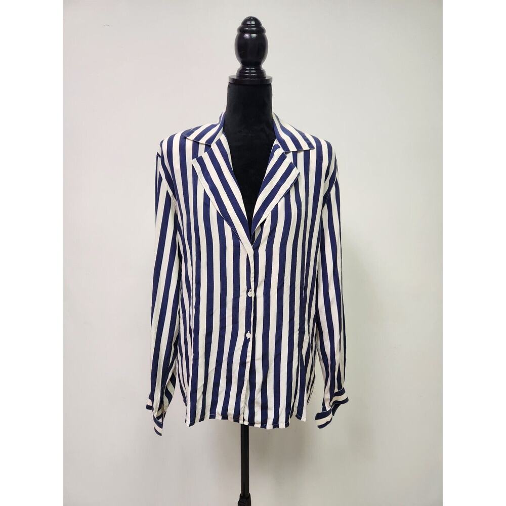 Vtg Mariano Rubinacci Women's Striped Silk Blazer Ivory & Blue Size IT 46 US 10